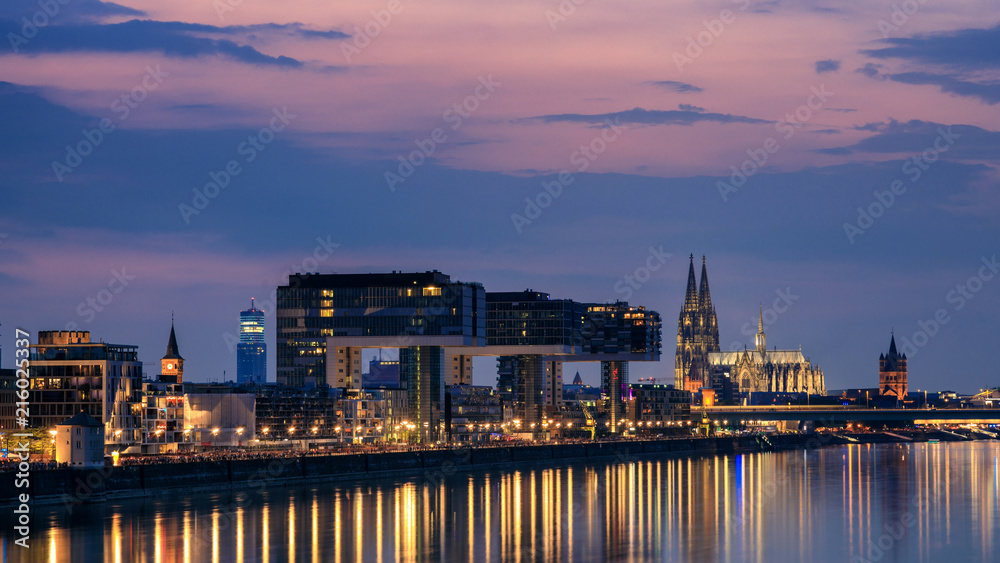 Illuminated skyline of Cologne
