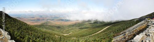 Whiteface Mountain Veterans Memorial Highway panorama from top of the Whiteface Mountain in the Adirondacks, New York State, USA.