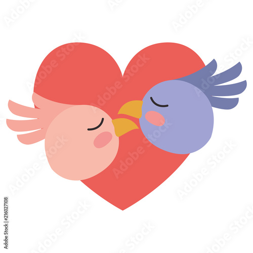 cute birds couple in heart vector illustration design