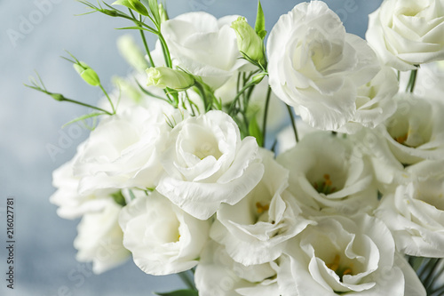 Beautiful bouquet of Eustoma flowers, close up view photo