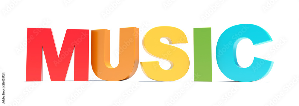 Music word colorful text on white background