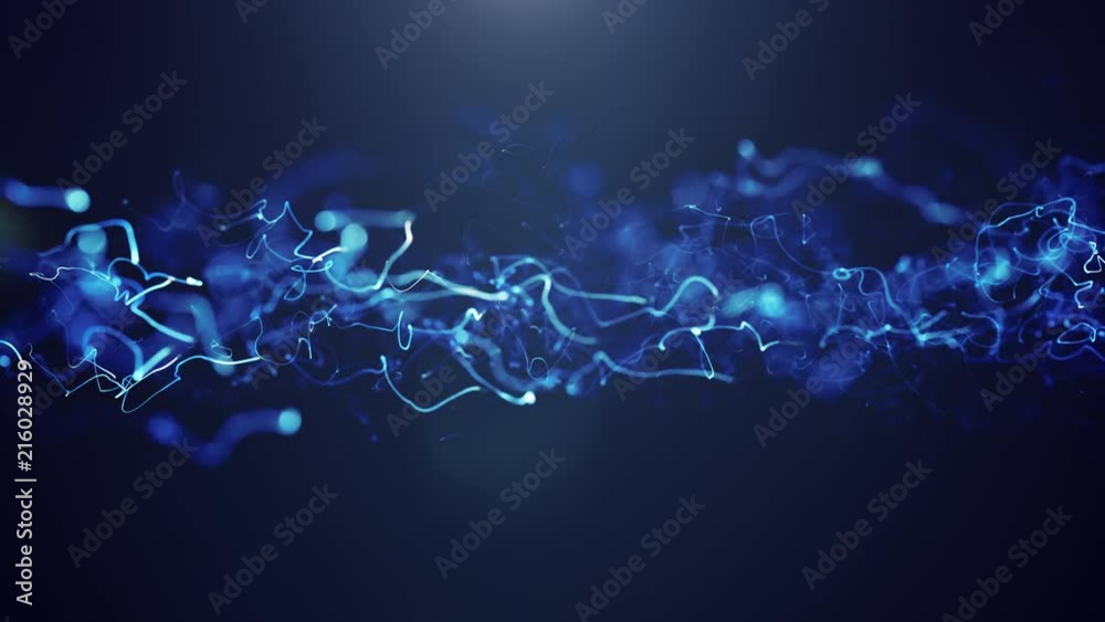 loopable blue energy light strings waves background with flares and backlighting.Future modern data information flowing loop,technology presentation,organic biology animation.3D render looping video