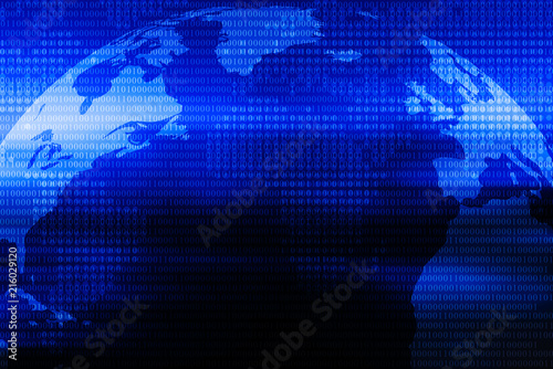 Fototapeta Naklejka Na Ścianę i Meble -  Technology background, double exposure of closeup earth with digital number on screen. Abstract background. Some elements of this image are furnished by NASA