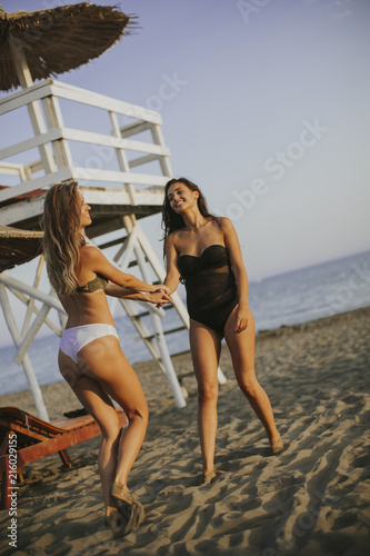 Young women having fun at t...