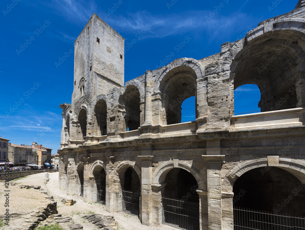 Roman amphitheater in historic city center of Arles. Buches du Rhone, Provence, France, Europe.. Roman amphitheater in historic city center of Arles. Buches du Rhone, Provence, France, Europe..