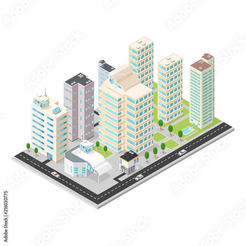 Isometric Vector City  Small urban cityscape.
