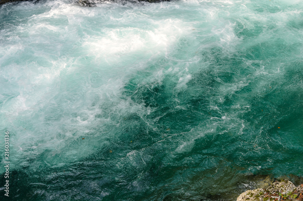 Obraz premium Nature autumn landscape. Waterfall at Soteska Vintgar Slovenia. Water surface
