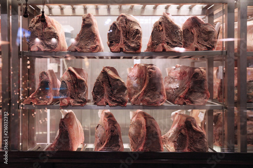 Fotografie Frozen pieces of meat in the freezer