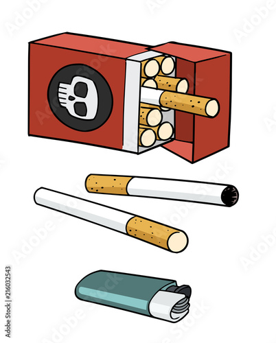 Paquete de tabaco y mechero