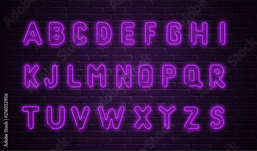 Purple neon alphabet for signboard creation.