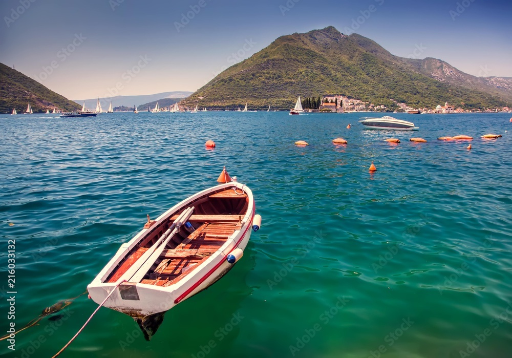 Boat in Kotor bay in Montenegro