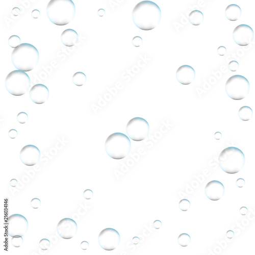 Underwater fizzing air bubbles on white background. Fizzy sparkles in water, sea, aquarium, ocean. Effervescent drink. Undersea vector texture.