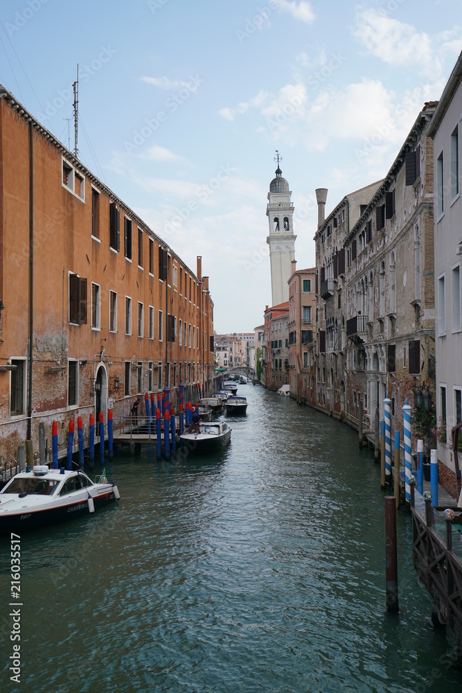 Venice,Italy-July 25, 2018: San Giorgio dei Greci or leaning tower of Venice