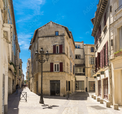 Street in historic city center of Arles. Buches du Rhone, Provence, France.