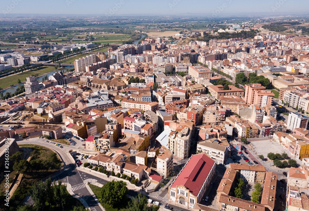 Aerial view of  district of  Lleida with modern apartment buildings, Catalonia