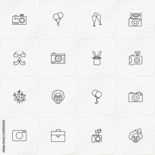 Birthday line icon set with spectacle with mustache mask , ballons and balloons