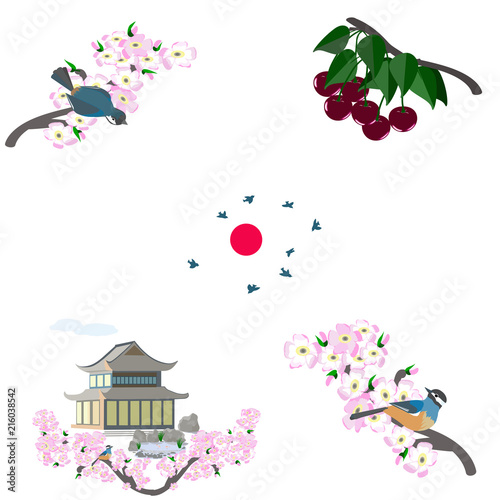 Japanese miniatures on a white background. Vector illustration