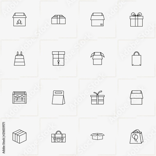 Boxes & Packages line icon set with gift box, box and bag