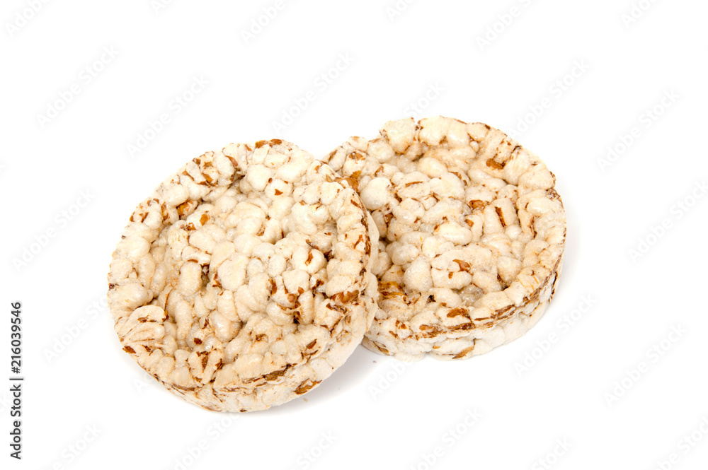 Puffed rice bread isolated on white background. Puffed rice bread isolated on white background.
