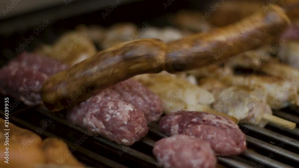 Meat And Sausages On Barbecue Grill Meat And Sausages On Barbecue Grill