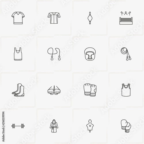 Boxing line icon set with boxing gloves, boxing helmet and jumping rope