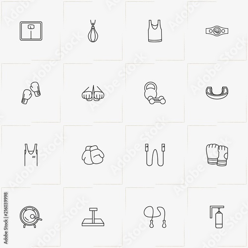 Boxing line icon set with boxing belt, boxing and scales