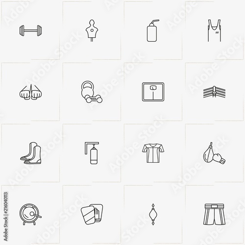 Boxing line icon set with sport shirt, scales and boxing
