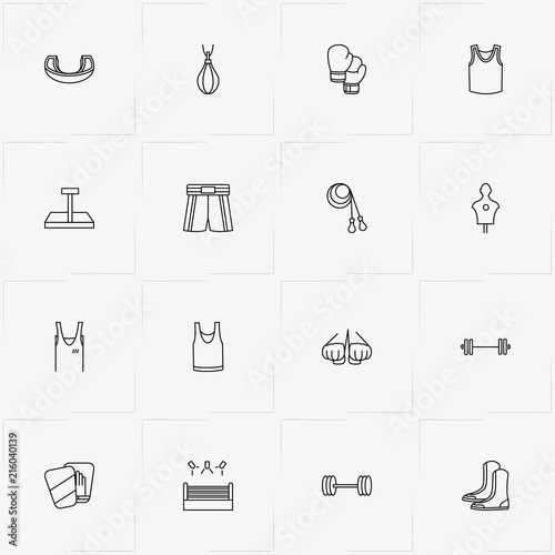 Boxing line icon set with boxing, sport shirt and punching bag