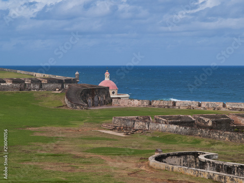 fortress ruins and chapel on seacoast, Puerto Rico