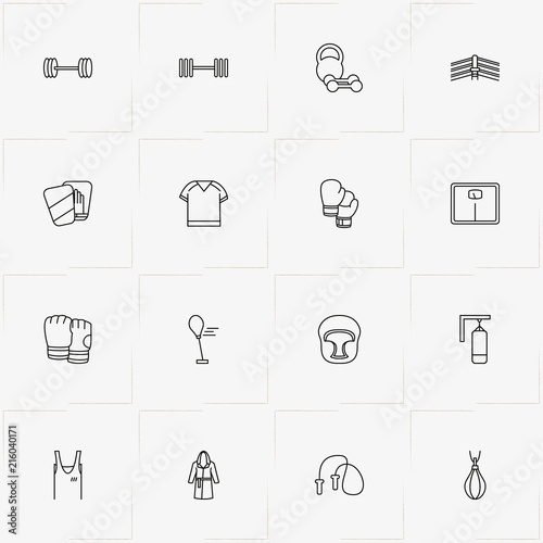 Boxing line icon set with boxing helmet, boxing ring and jumping rope