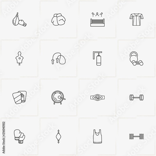 Boxing line icon set with boxing, jumping rope and punching bag