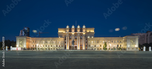 Opera and ballet building on Kuibyshev square in Samara, Russia. The summer evening of 1 August 2018