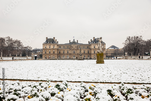 The Luxembourg Palace garden in a freezing winter day just before spring