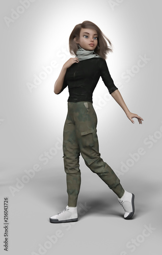 young sportive woman character - 3d rendering