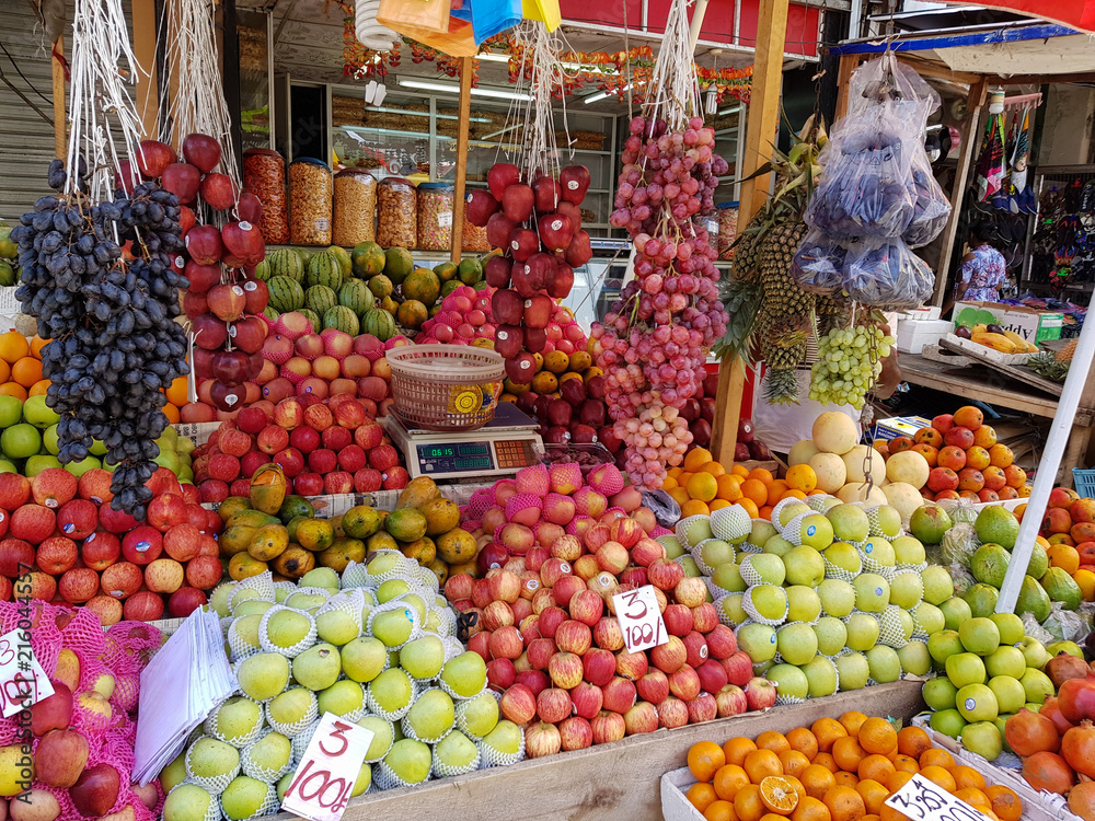 Ripe fruits stacked at a local market of fruit and vegetable in Sri Lanka