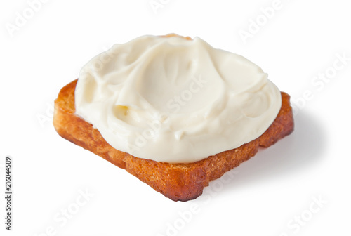 Cream cheese toasted bread, isolated on white background.