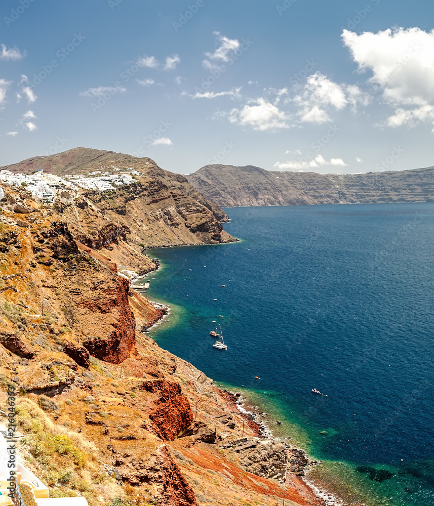 Fira, Santorini. The view from the city on the Caldera of the volcano