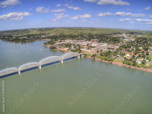Aerial View of the Town of Chamberlain on the Shore of the Missouri River in South Dakota