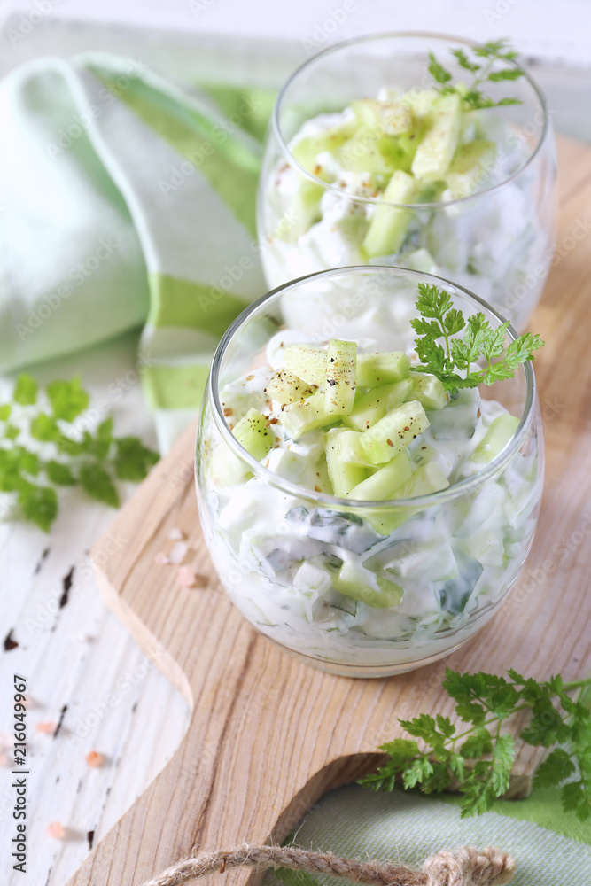 Summer light salad: Greek yoghurt, greens and cucumber Summer light salad: Greek yoghurt, greens and cucumber