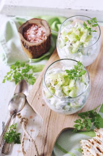Summer light salad: Greek yoghurt, green and cucumber