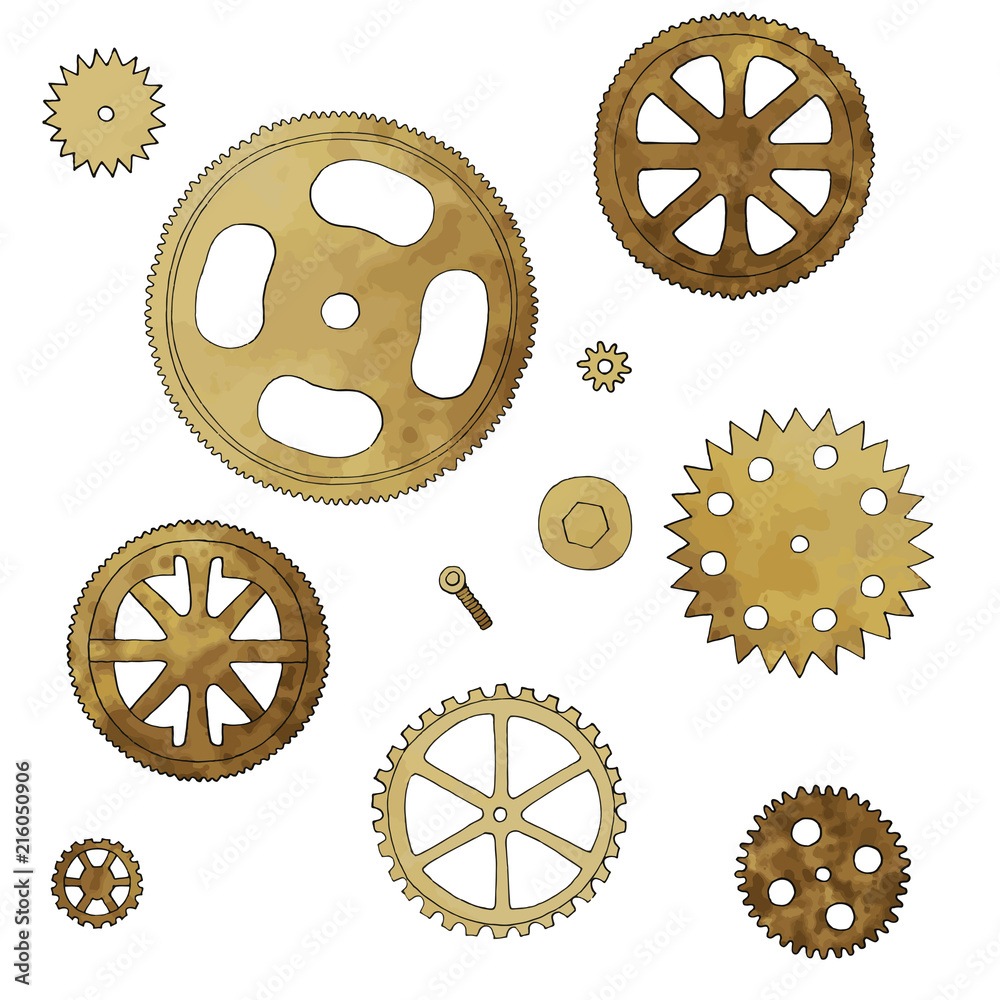 Vintage wheels of mechanical machine various sizes vector color