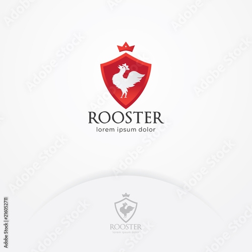 Shield rooster logo, Vintage badge rooster with a crown. Animal, Restaurant, Food logo template
