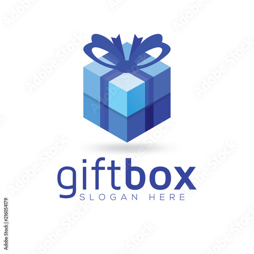 gift box with blue color logo vector template