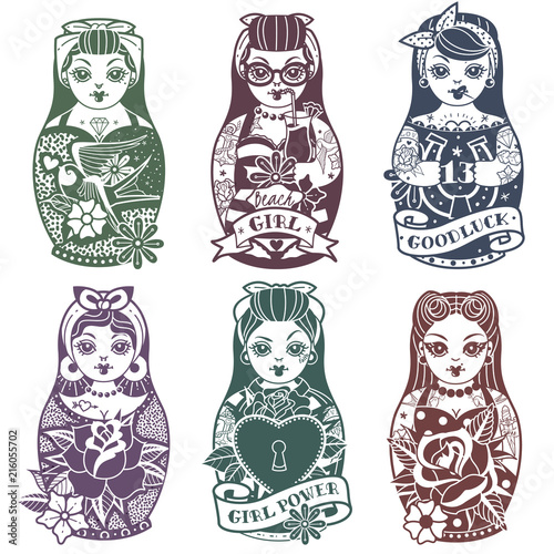 Russian Dolls monochrome Set