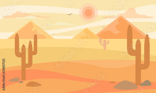 Cartoon desert landscape in flat design. Vector illustration.