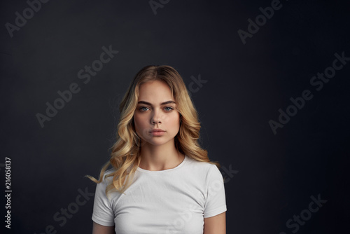 serious blond woman