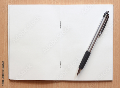 Pen and Notepad on the wooden background