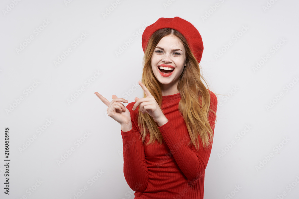 joyful woman showing free space joyful woman showing free space