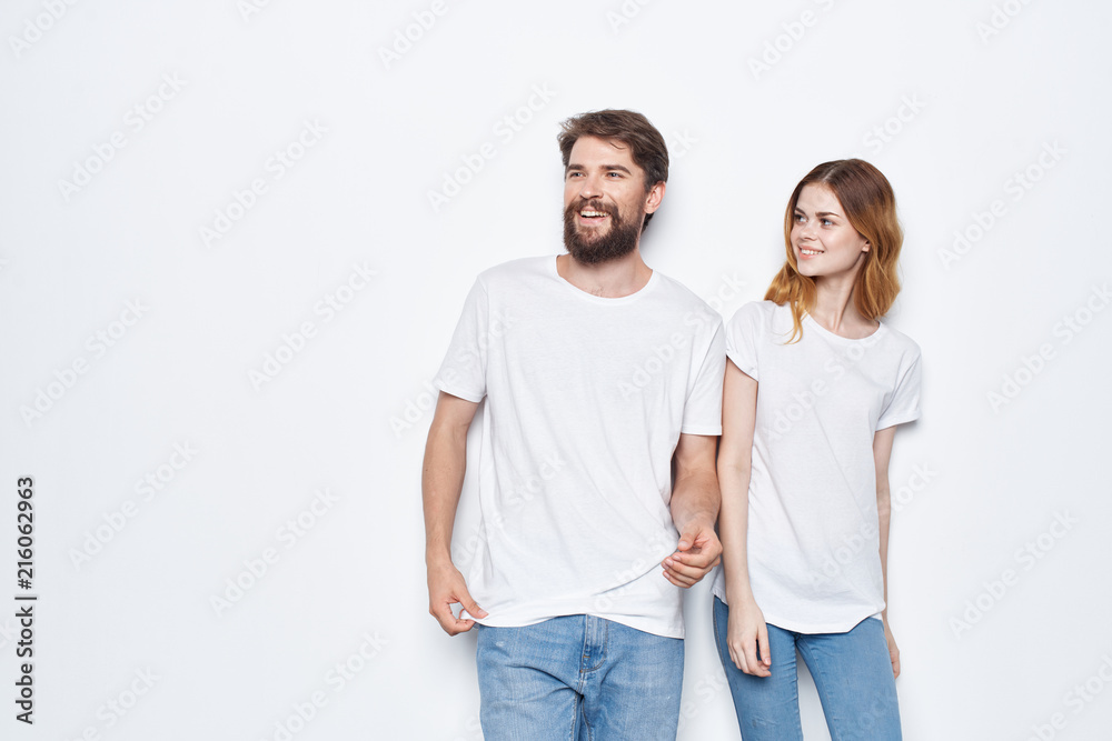 young couple in white shirts logo free place young couple in white shirts logo free place