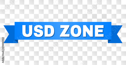 USD ZONE text on a ribbon. Designed with white title and blue tape. Vector banner with USD ZONE tag on a transparent background.